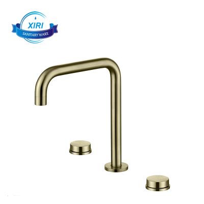 China Modern Gold Nickel Newly Brass Deck Mount 3 Holes Bathroom Basin Faucet Mixers Dual Handle Basin Faucets CF0811 for sale