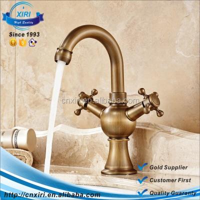 China Traditional Antique Brass Double Handle Basin Mixer Tap Hot And Cold Basin Faucet AF1010 for sale