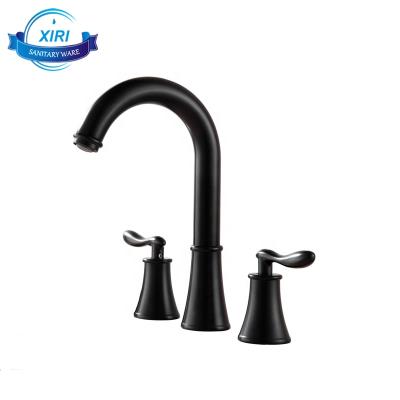 China Wholesale Contemporary 3pcs Bathroom Modern Brass Black Painted Faucet Set Three Hole Basin Faucet Mixer BF0401 for sale