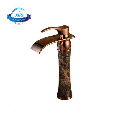 China Cold-Hot Bathroom XR-GZ-8021 Modern Basin Faucet Bathroom Rose Gold Brass Waterfall Round Mixer Tap Accessory for sale