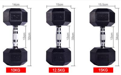 China 2.5kg  5kg 7.5kg 10kg Cast iron Black Rubber Coated Hex Fixed Dumbbell for sale