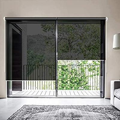 China Exterior Installation Electric Roman Horizontal High Rise Apartment Patio Door Window Shade Minimalist Fabric Roller Shades for sale