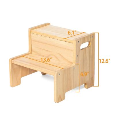 China Convertible Freestanding Portable Wood Step Stool Solid Structure 2 Toddler Design Wooden Step Ladder for sale