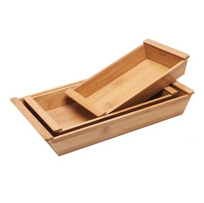 China Storgae set of decorative natural bamboo 3 nesting small serving tray with handles for sale