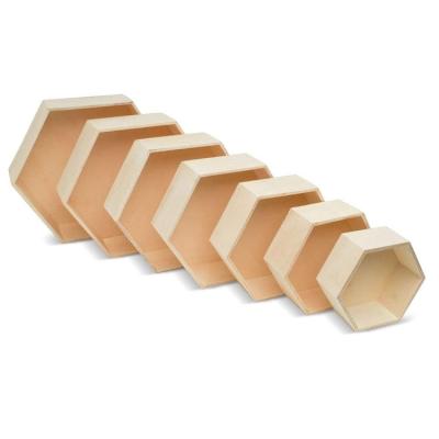 China China 2 Sets of 7 DIY Modern Unfinished Wall Decor Open Wooden Hexagon Floating Shelves for sale