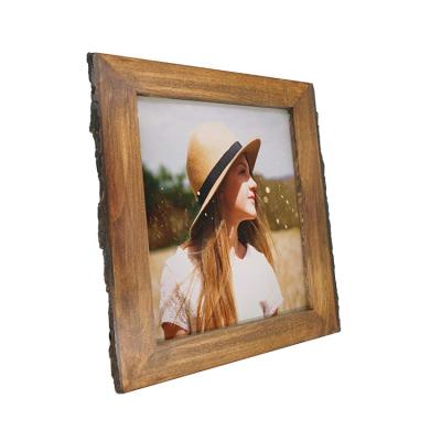 China Best Photo View Decorative Selling Wooden Edge Handmade Different Home Design Decor Textures Bark Digital Photo Frame for sale