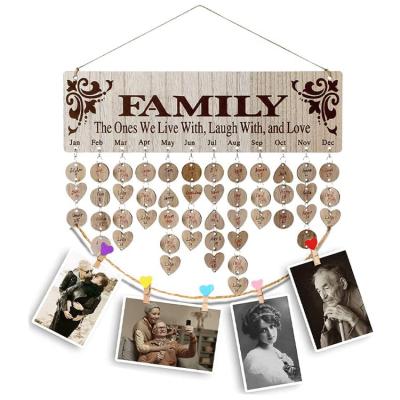 China Wholesale Family Birthday Calendar DIY Plaque Reminder Board Antique Imitation Wooden Wall Hanging for sale