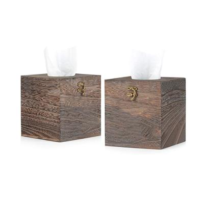 China Retro Minimalist Custom Natural Wood Design Bathroom Tissue Holder Brown Square Tissue Box for sale