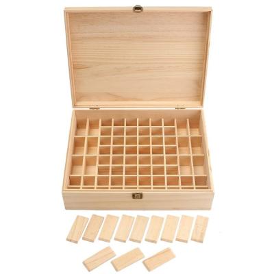 China Excellent Art Pine Wood Handmade Essential Oil Box Wooden Storage Container Holds 68 Bottle Tray Desk Organizer for sale