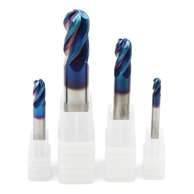 China Factory Price Nano Coper PHIPPS Coating HRC65 4F Solid Tungsten Solid Carbide Blue Ball Nose End Mill For Steel for sale