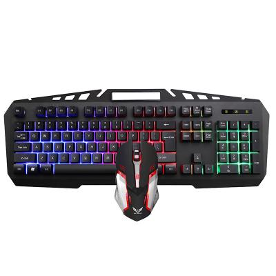 China Waterproof Black Gold Color Two Metal Panel Keyboard and Mouse RGB Wired Gaming Keyboard and Mouse Set for sale