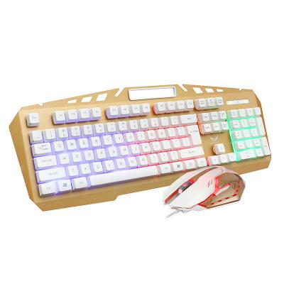 China Waterproof Metal Panel Keyboard and Mouse Black and RGB Gold with Gaming Keyboard and Mouse Flasher Cable Set for sale