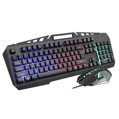 China Waterproof Metal Panel Keyboard and Mouse Black and RGB Gold with Gaming Keyboard and Mouse Flasher Cable Set for sale