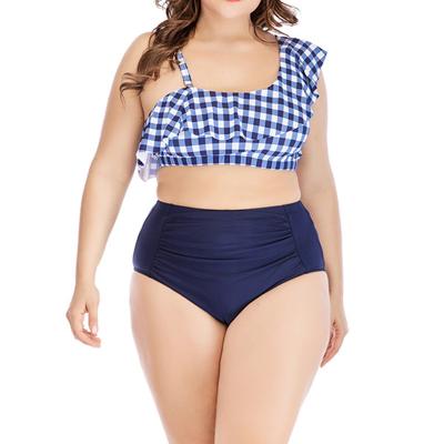 China Fly Pleated Sling Plaid Plus Size One-Shoulder Plus Size Swimwear Women's Slit Swimsuit Fat for sale