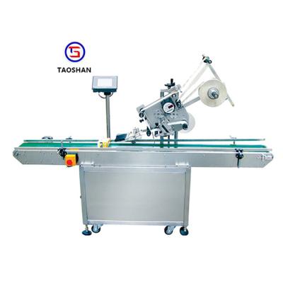 China Automatic Beverage Sticker Strip Labeling Machine Flat Container Top Lid Outer Labeling Machine for sale