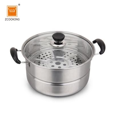 China 2 Layers Sustainable Cooking Pot /Stainless Steel Food Steamer With Glass Lid for sale