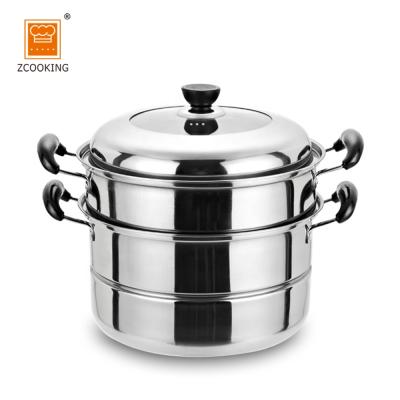 China Sustainable Three Layer Soup Pot Food Steamer Pot With Double Ear Handle Glass Lid for sale