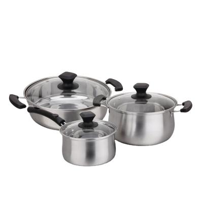 China Sustainable 3PCS Stainless Steel Cookware Set Soup Pot Cookware Set With Milk Pot for sale