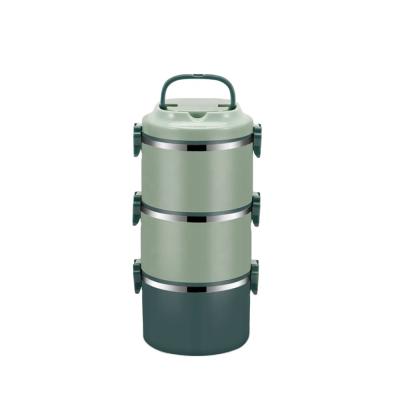 China Steamable pp green color round food container and 3 layers stainless steel food bowl for sale