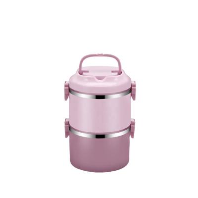 China Steamable pp rose color round food container and 2 layers stainless steel food bowl for sale