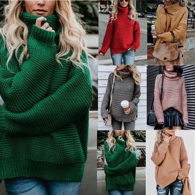 China Wholesale Anti-Wrinkle Solid Color Winter Long Sleeve Women Knitting Pullover Turtle Neck Women's Sweaters for sale