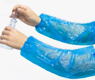 China 100pcs Waterproof Elastic Hospital Use Clean Disposable Plastic Arm Sleeve Covers Blue for sale