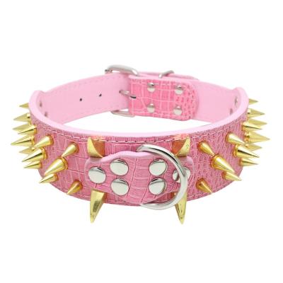 China Wholesale Dog Collar Cat Dog Collars Rivet Anti-bite Luxury PU Reflective Adjustable Large Dog Collar Amazon Hit Adjustable Pointed Pet Products for sale