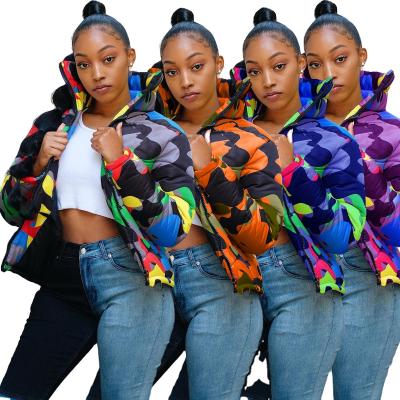 China 2021 Abrigo Fino Winter Camouflage Jacket Women Stripper Jacket Bubble Top Coats QUICK DRY Warm Crop Bomber Jacket For Ladies for sale