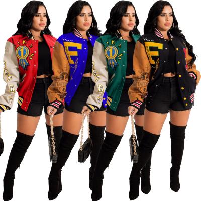 China 2022 Spring QUICK DRY High Quality Women Cropped Letterman Jackets Long Sleeves Coats Bomber Jacket Baseball Leather Custom Jacket for sale