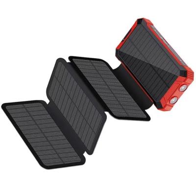 China 4 Cables Power Bank 10000mah 20000mah 25000mah Portable Folding Solar Wireless Charger With LED Flashlights Cables for sale