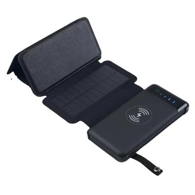 China Foldable Solar Panel Power Bank Factory Sale 2 in 1 Portable Folding Leather Cover Detachable Wireless Solar Charger Solar Powerbanks For SamsungGal for sale