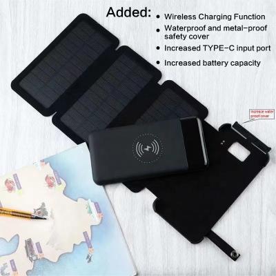 China Foldable Solar Power Bank Dual Power Bank 10000mah Solar Panel Charger Wireless USB Solar Power Portable Detachable Bank With LED Light for sale