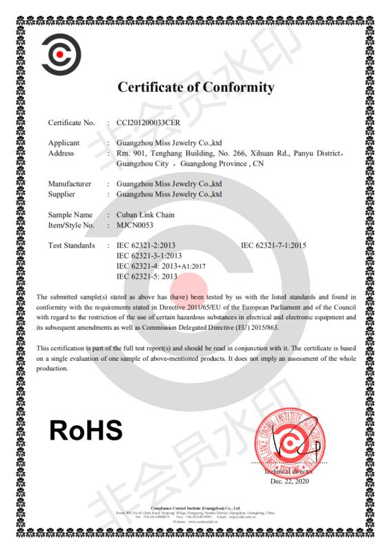 RoHS - Guangzhou Miss Jewelry Co., Ltd.