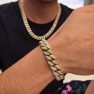 China Hiphop Mens Chain Bracelet High Finish Diamond Stainless Steel Cuban Link Chain Bracelet For Men Jewelry for sale