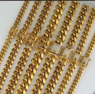 China New FASHIONABLE Hip Hop 14k 18k Heavy Gold Plated Stainless Steel Cuban Link Chain Necklace for sale