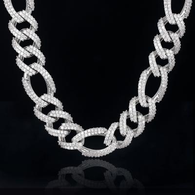 China Miss Jewelry New Arrival 19mm Non-fading White Gold Plated Iced Out Chain Hip Hop Diamond Figaro Chain for sale