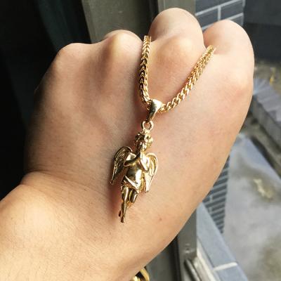 China Wholesale Trendy Hip Hop Micro Pave Custom 14k Gold Jewelry Energy Angel Pendant Necklace for sale