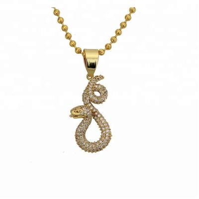 China Miss Jewelry Hiphop Diamond Micro Pave CZ 18k Iced Out Snake Pendant Necklace for sale