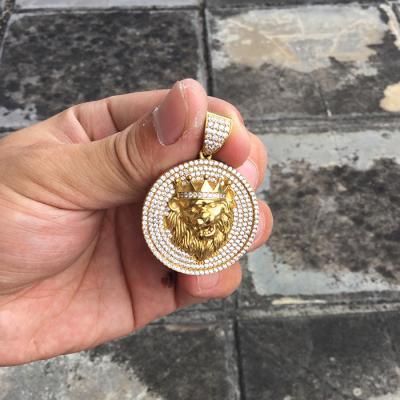 China CZ Micro Paved Miss Jewelry Iced Out Lion Gold Disc Pendant Men, Zircon Wholesale Pendant MJHP194 for sale