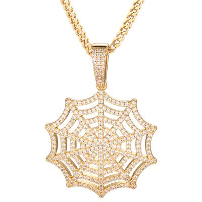 China Hip Hop Jewelry CZ Jewelry Making Gold Chain Hip Hop Cobweb Pendant for sale