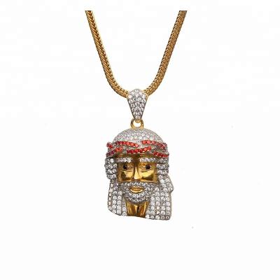 China Hand Setting 925 Micro Gold Rhinestone Necklace Set Hip Hop Kundan Iced Out Jesus Pendants for sale