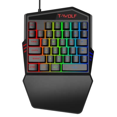 China T19 35 Keys Anti-ghosting Mini Rainbow Backlit Singel One Hand Keyboard Wide Hand Rest One Hand Gaming Keyboard For PC Latop for sale