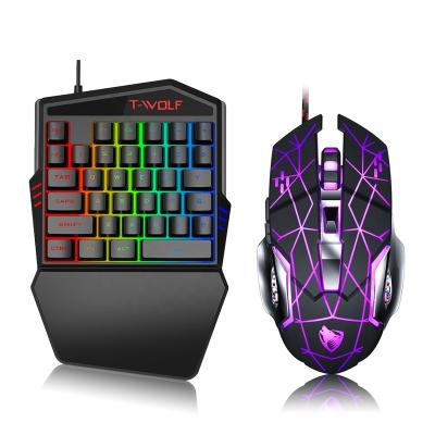 China For Mini Gaming Game One Hand Keyboard Rainbow Backlight Single Handed Keyboard and Mouse Set For Android PC Video Game for sale