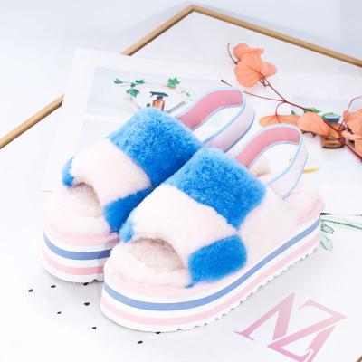 China USA Fashion Trend Soft Fluffy Slippers Fashion Sheep Wool Outdoor Slippers Slides Sandals With Shoestring For Women Kids Babies for sale