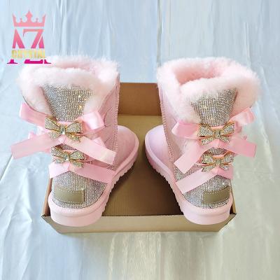 China Bling Stylish Winter Fashion Trend Fox Fur Hairy Warm Waterproof Cover Sheepskin Female Snow Boots for Ladies Women and Baby Kids Children for sale