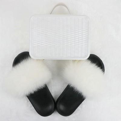 China Wholesale Indoor Anti Slippery Night Party Use Real Fox Fur Fluffy Slippers With Jelly Purses Set for sale