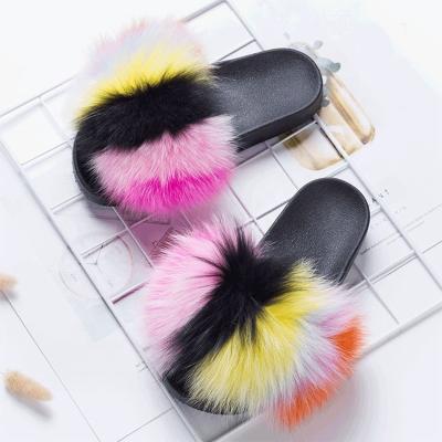 China Anti-slippery Fur Slippers Set Kids Fur Slipper Pink Mink Fur Slippers for sale