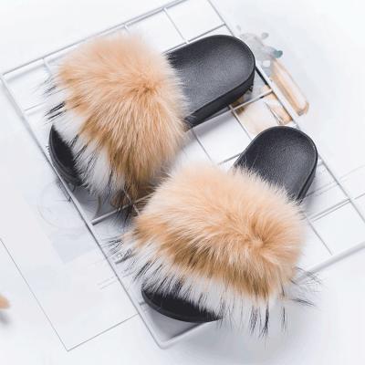 China Fashion Anti-slippery Design Women Low Price Factory Indoor Bedroom/Outdoor/Beach Sandals Fox Fur Slippers for sale