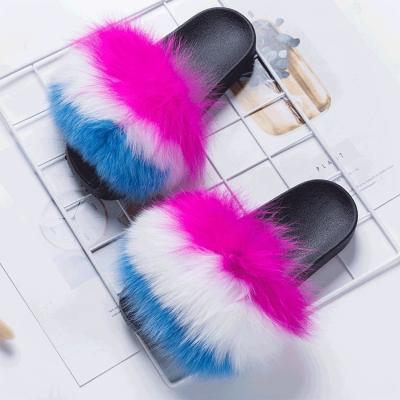 China New Fashion Solid Color Fox Fur Slipper Sandals Anti-slippery Summer Season In Spring for sale