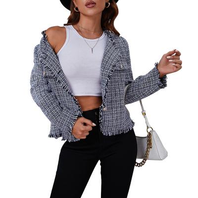 China Custom Made Reversible Casual Blazer Autumn Winter Coat Women Single Breasted O Neck Buttons Up Women Coats for sale